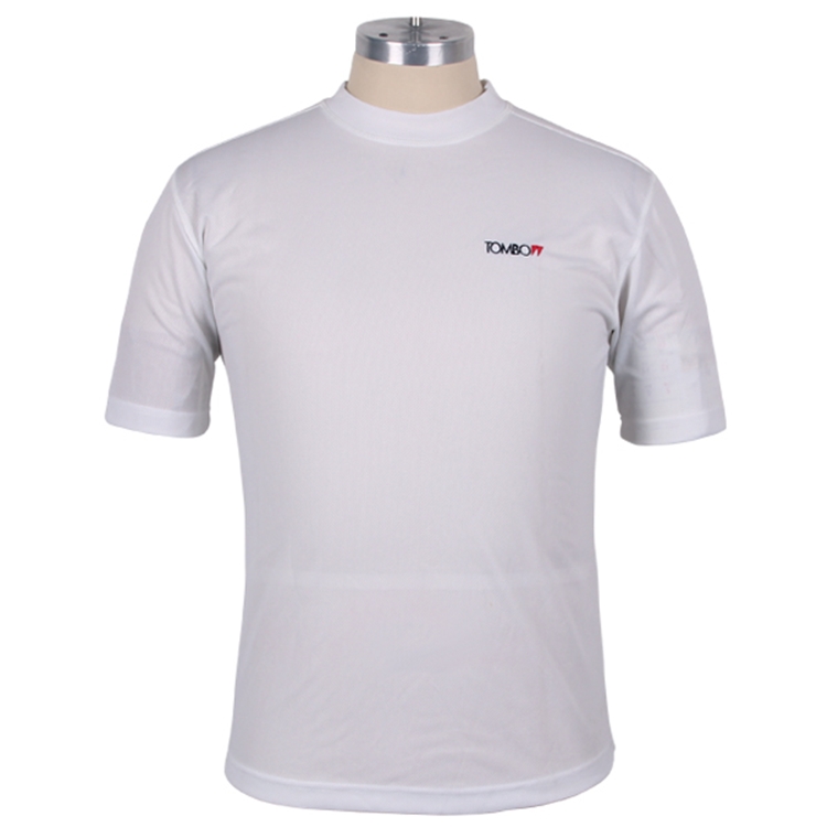订制白色全涤网眼刺绣印花品牌T恤男圆领短袖定制