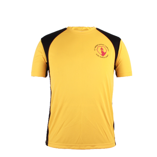 订制黄色全涤插肩印花T恤男圆领短袖工作服定制